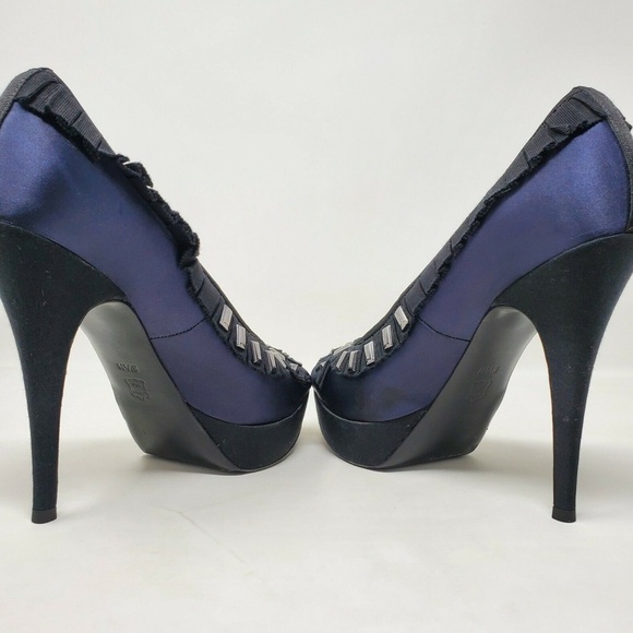 Tory Burch Peep Toe Heels Sz 8.5 M Ruffles Studs - Picture 6 of 11